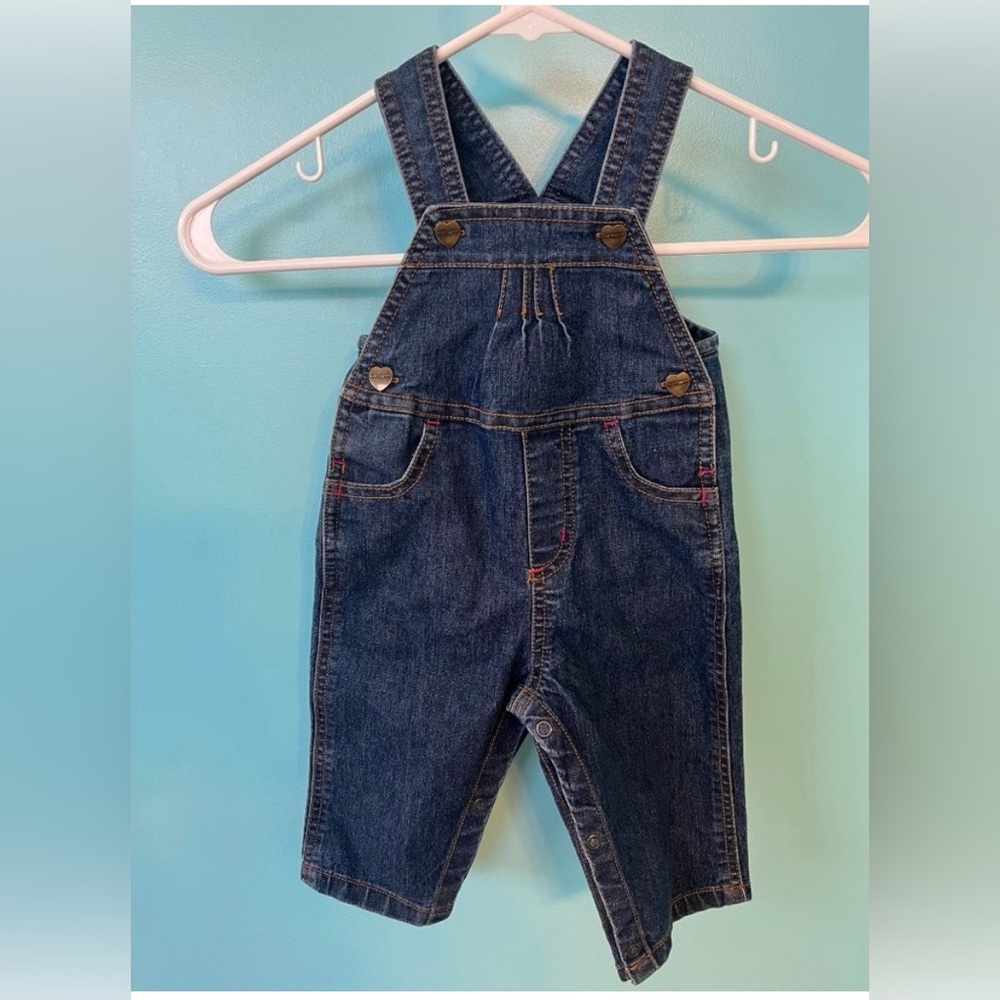 Carhartt Baby Girls Old School Blue Denim Overalls w/ Snap Legs Size 9 Months